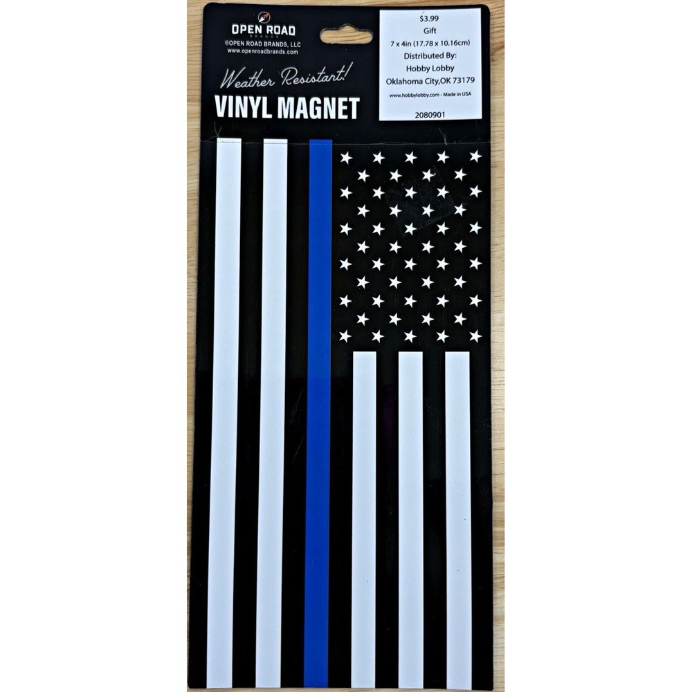 Open Road Brands Thin Blue Line Law Enforcement US Flag Vinyl Car Fridge Magnet